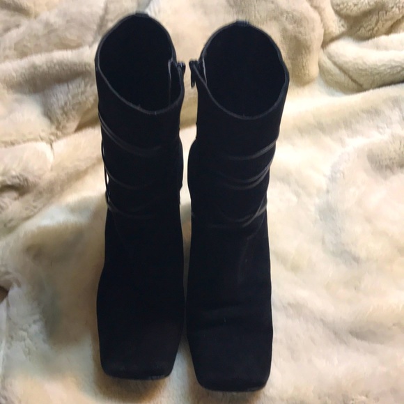 Black Strappy Leather Suede Ankle Boots At a Size 8 by Details. - Picture 2 of 6
